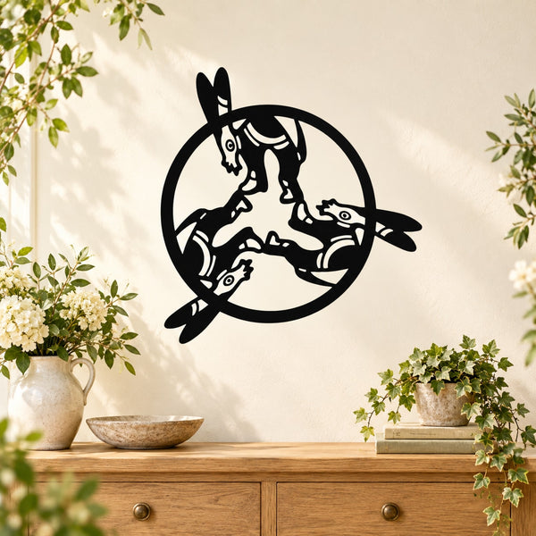 Black circular rabbit interlocking decal with multiple rabbits inside the ring