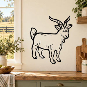 Billy goat wall decal with black outline, standing on all fours