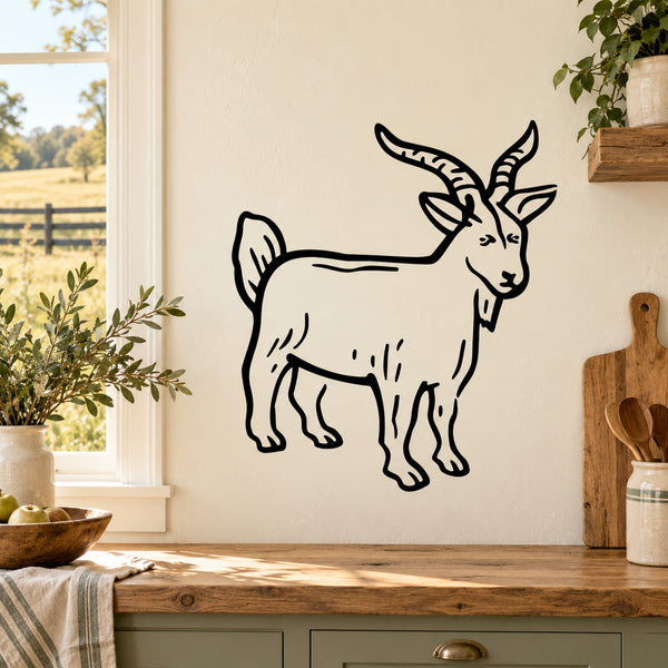 Billy goat wall decal with black outline, standing on all fours