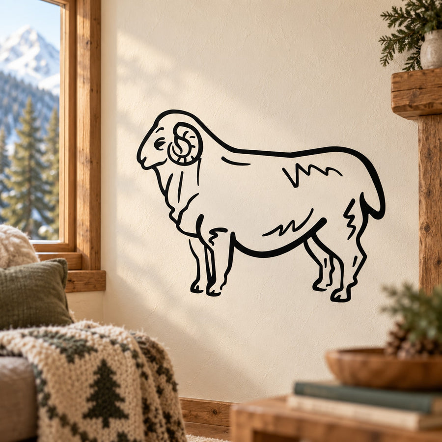 Darling ram standing decal in black outline, facing left