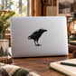 Standing crow raven decal with black bird silhouette on a light surface