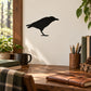 Hunched crow silhouette wall decal, black bird shape