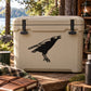 Black crow decal sticker on light tan cooler