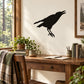 Black crow silhouette wall decal with detailed beak and wings