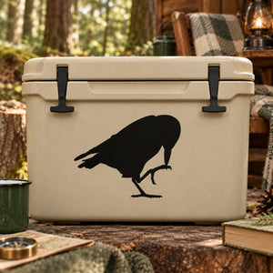Black crow silhouette decal on cream cooler
