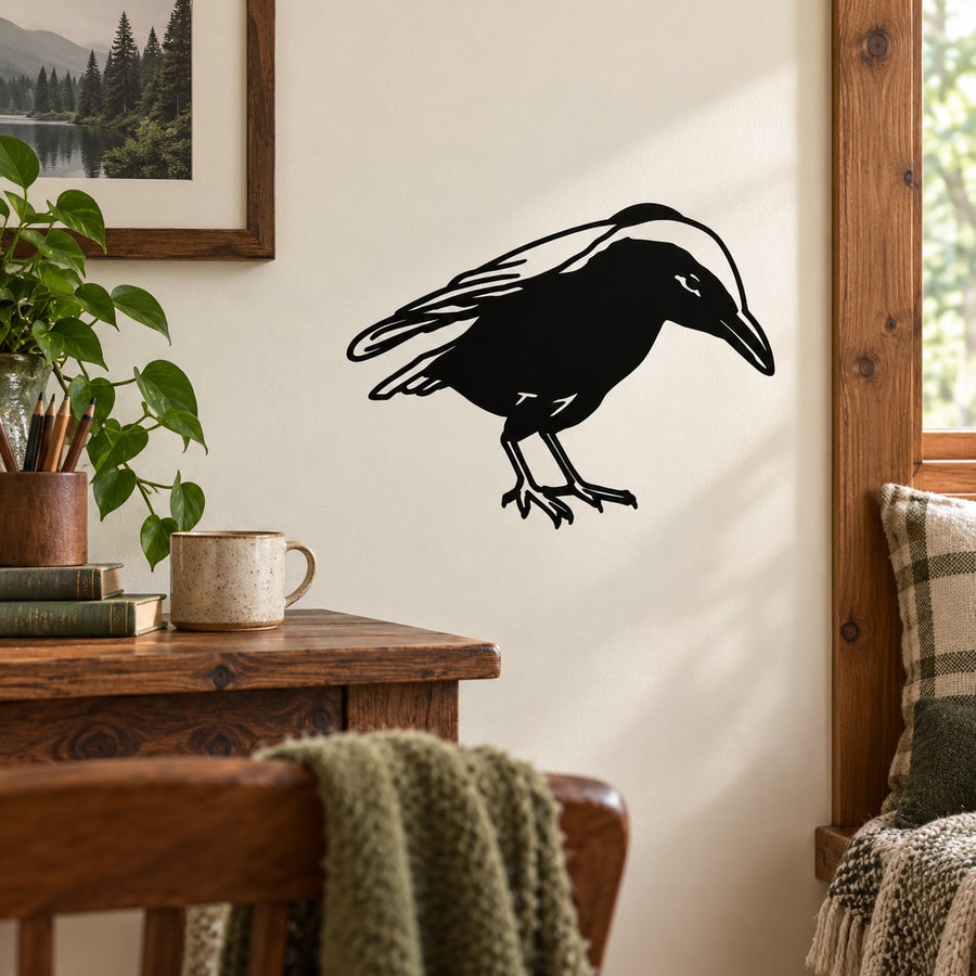 Black crow silhouette wall decal with outstretched wings