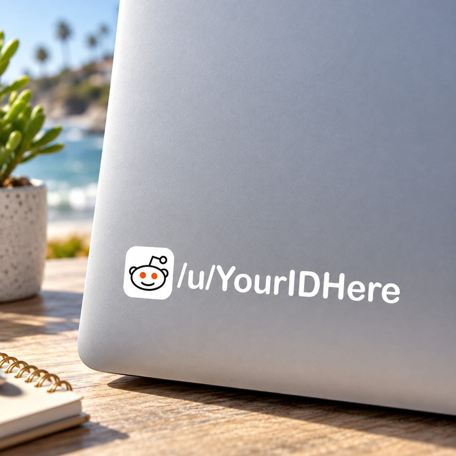 Reddit user ID head decal sticker on white curved surface