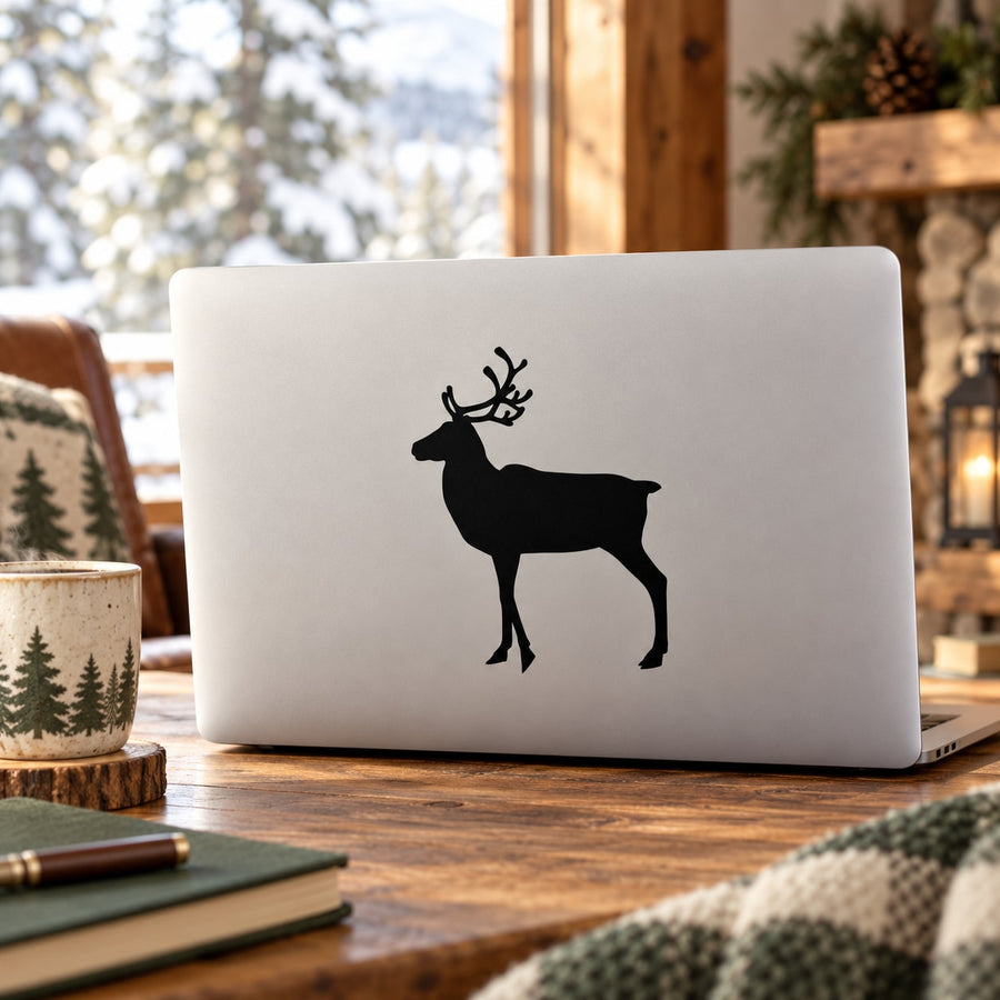 Reindeer decal with black silhouette on light background