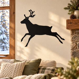 Reindeer scampering vinyl decal, black reindeer silhouette