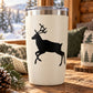 White tumbler with black reindeer running decal