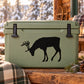 Reindeer feeding decal with black reindeer and branches on light green surface