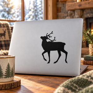 Reindeer decal with a black silhouette of a reindeer with antlers and decorative hoof details