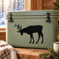 Black reindeer silhouette decal on pale green cooler