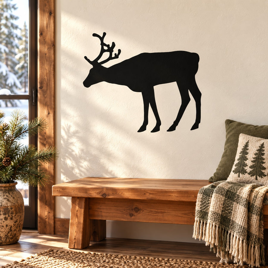 Black reindeer silhouette wall decal with antlers