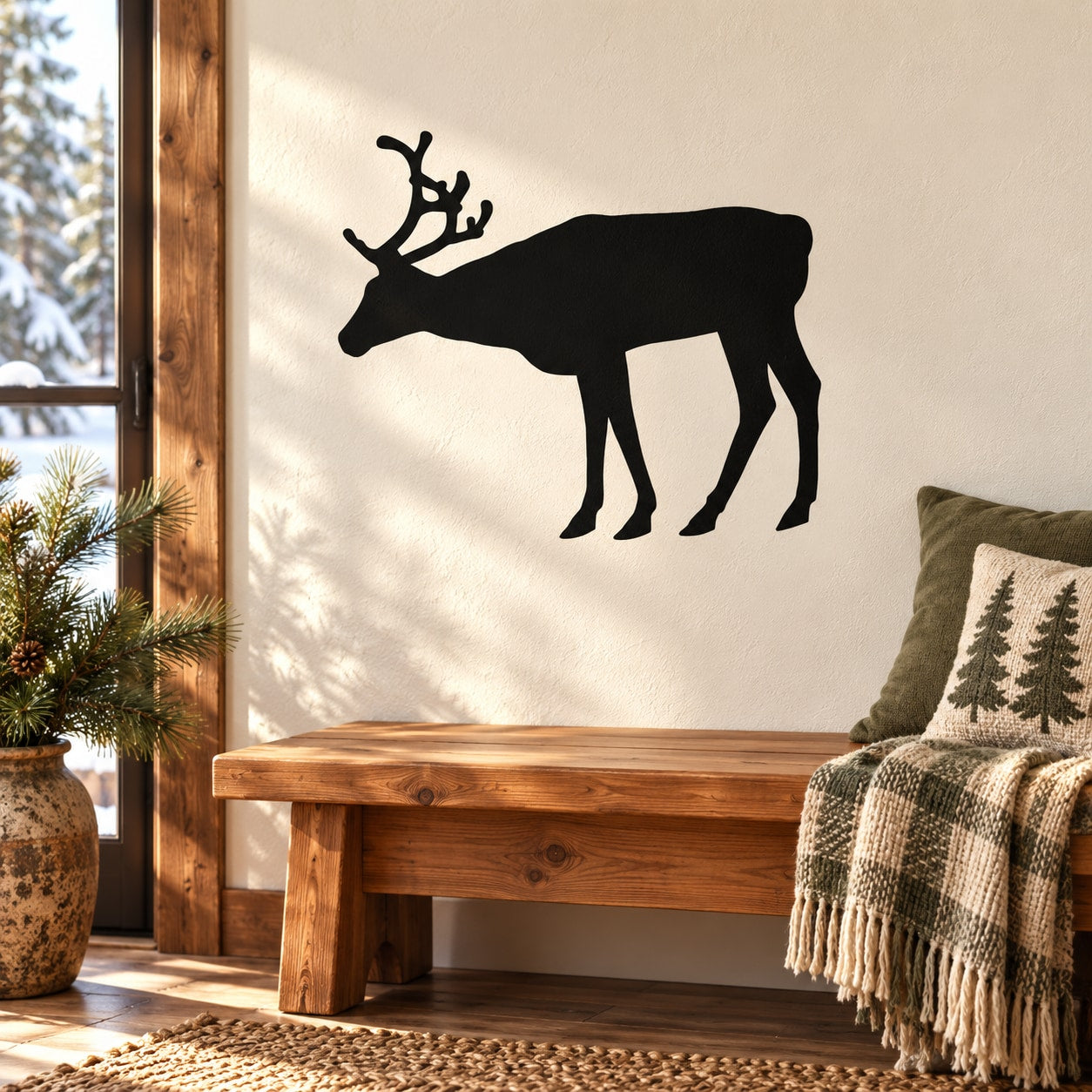 Black reindeer silhouette wall decal with antlers