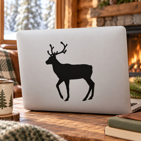 Standing reindeer decal with black silhouette on light background