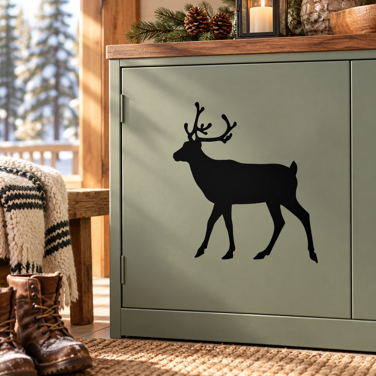 Black reindeer walking decal