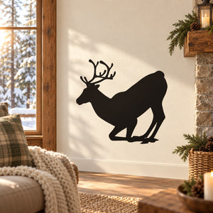 Kneeling reindeer wall decal, black silhouette