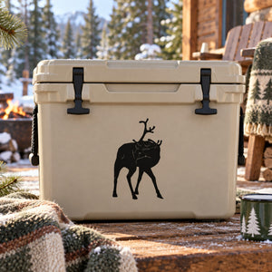 Reindeer head silhouette decal on cream cooler lid