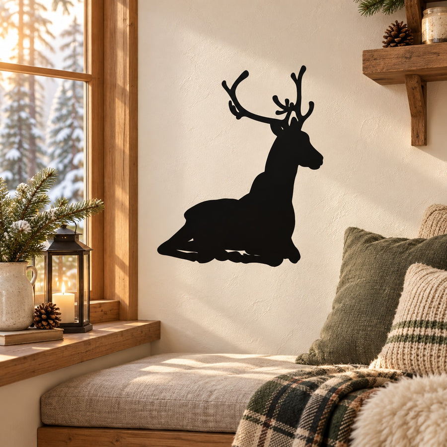 Black resting reindeer wall decal silhouette