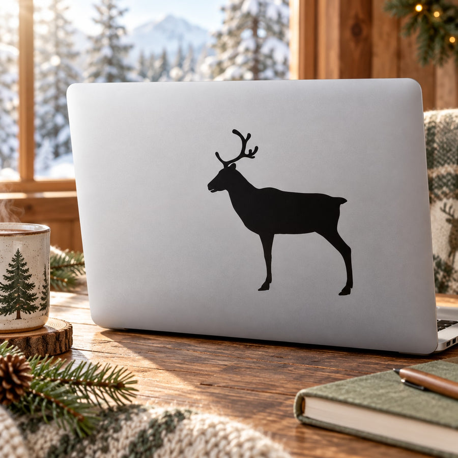 Reindeer stag decal with black deer silhouette and antlers on light background