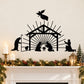 Black nativity scene angel decal: stable with starburst rays and three silhouette figures