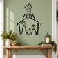 Nativity scene star wall decal, black outline of manger and figures