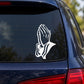 Catholic praying hands decal with white hands on car rear window