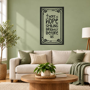 Hope wall decal with black ornate border and hand-lettered quote, framed style