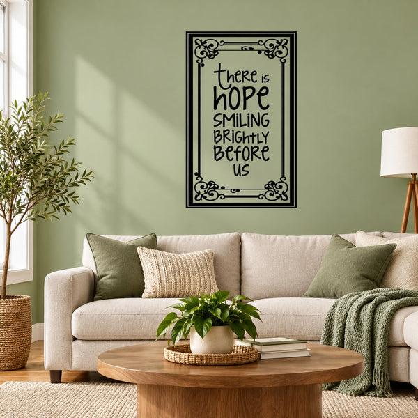 Hope wall decal with black ornate border and hand-lettered quote, framed style