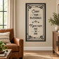 Wall decal with black ornate border and quote: Count your blessings, name them one by one.