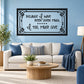 Framed wall quote decal with decorative scroll border and handwritten-style text
