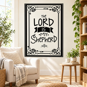 Square wall decal with ornate black border and scripture text design