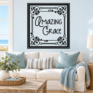 Amazing Grace wall decal with black ornate frame and script lettering