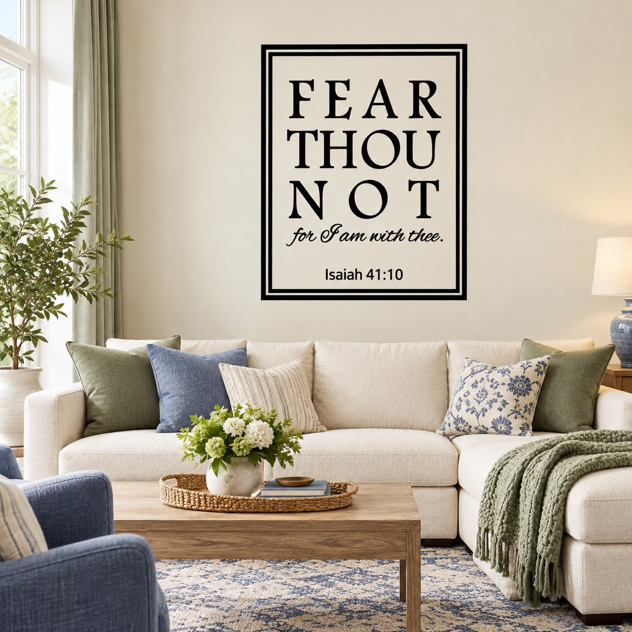 Inspirational wall decal with black border text FEAR THOU NOT and Isaiah 41:10