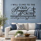 Christian wall decal with quote text in script and a large cross