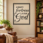 Wall decal with black border and 'A Mighty Fortress is our God' text