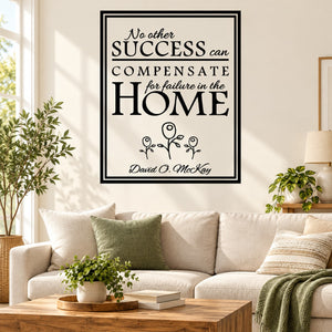 Inspirational quote wall decal with black border and 'No other success...' lettering
