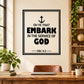 Square religious wall decal with cross icon and text: OH YE THAT EMBARK IN THE SERVICE OF GOD