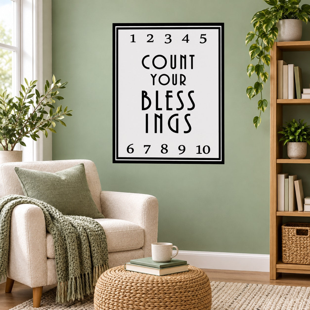 Square wall decal with Count Your Blessings text and numbers 1-10