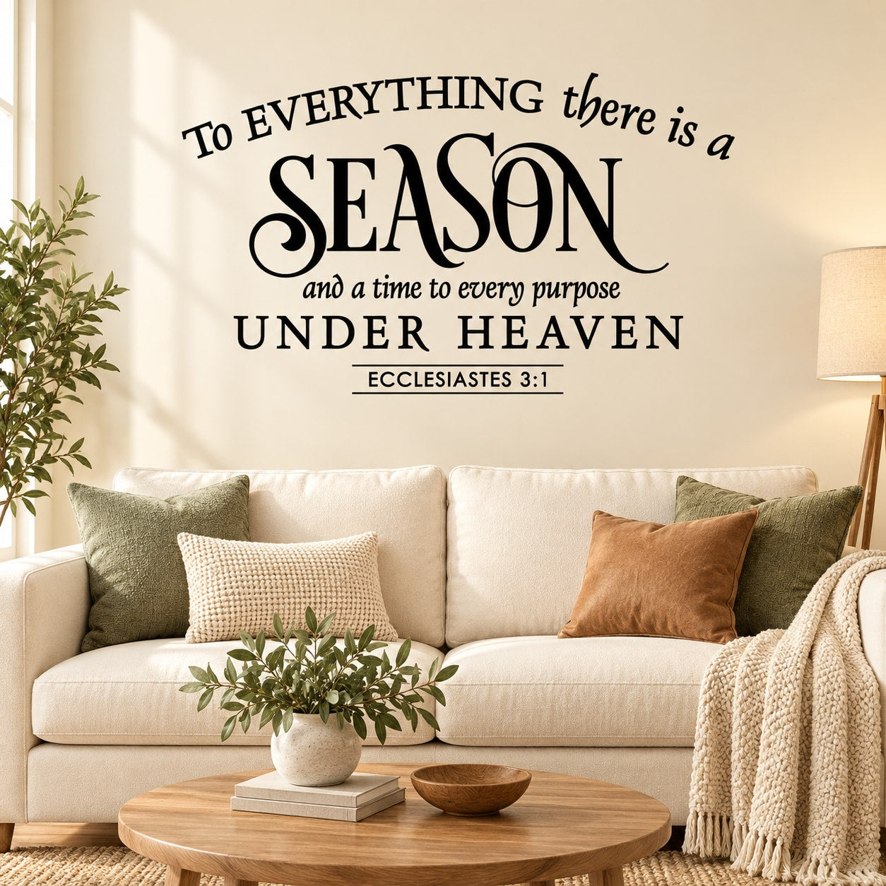 Inspirational wall decal: bold black SEASON quote and scripture text