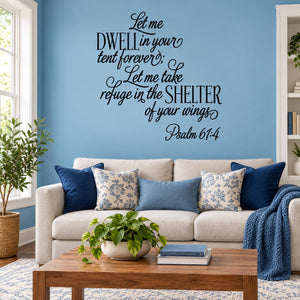 Scripture wall decal in blue with 'Psalm 61:4'