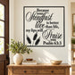 Square wall decal with black scripture lettering and leafy branches, Psalm 63:3
