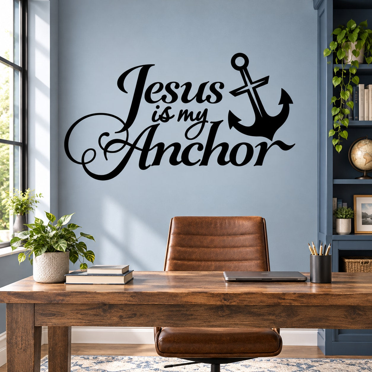 Black religious wall decal: 'Jesus is my Anchor' with anchor icon