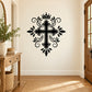 Ornate cross crown wall decal with crown, flourishes, and floral details in black