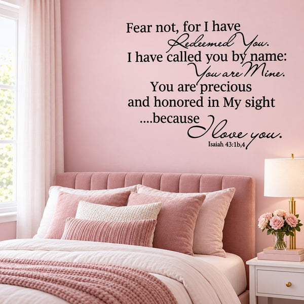 Inspirational wall decal with scripture text and Redeemed You Love You design