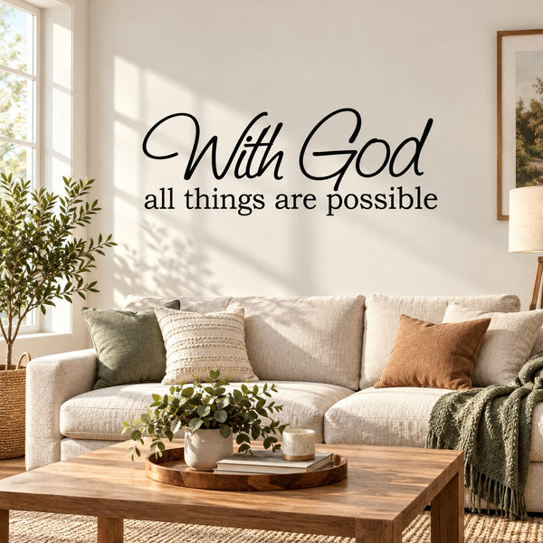 With God wall decal with script “With God” and “all things are possible” text