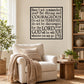 Joshua 1:9 quote wall decal in black-bordered text box on white.