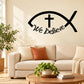 Jesus fish decal with cross and "We Believe" script