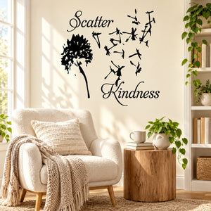 Dandelion wall decal reading 'Scatter Kindness' with seed silhouettes